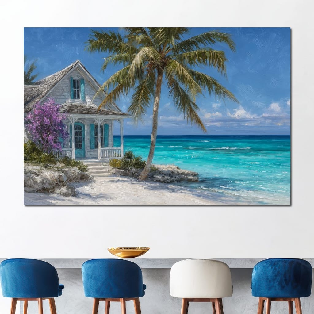Palm Cottage Ocean Breeze View Canvas Wall Art