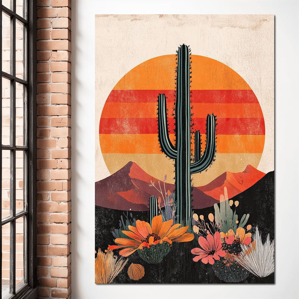 Desert Blooming Cactus Radiance Canvas Wall Art