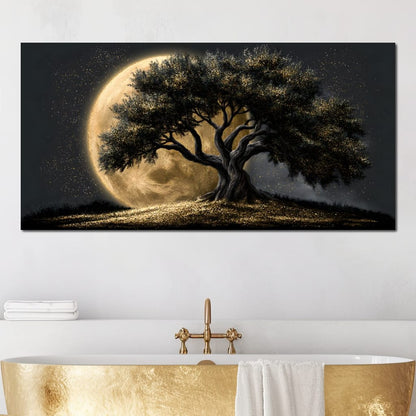 Gilded Roots Beneath A Radiant Moon Canvas Wall Art