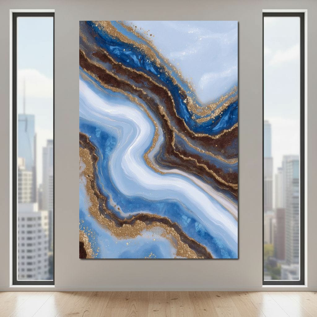 Blue Geode Gold River Flow Canvas Wall Art
