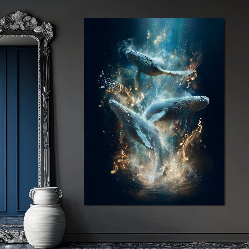 Melodic Tides of Dancing Whales Canvas Wall Art