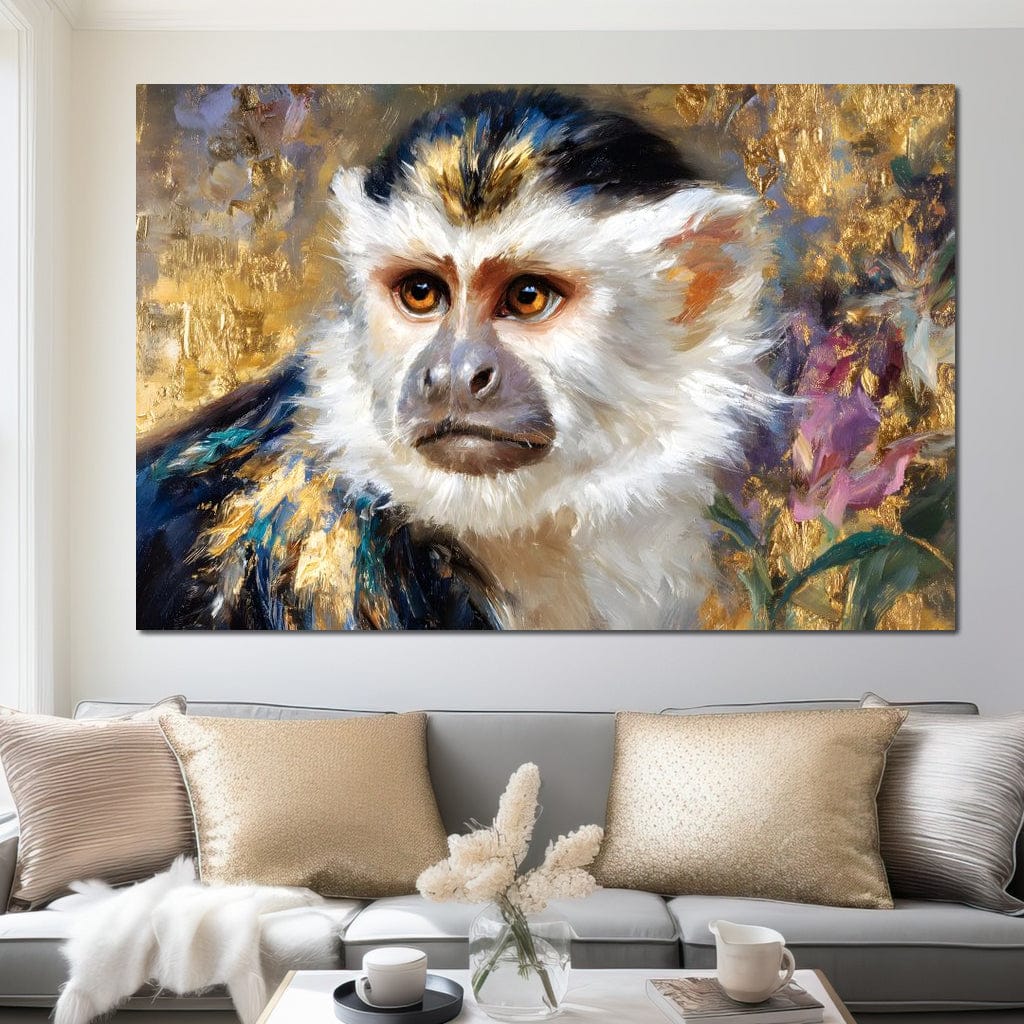 Golden Gilded Monkey Muse Canvas Wall Art
