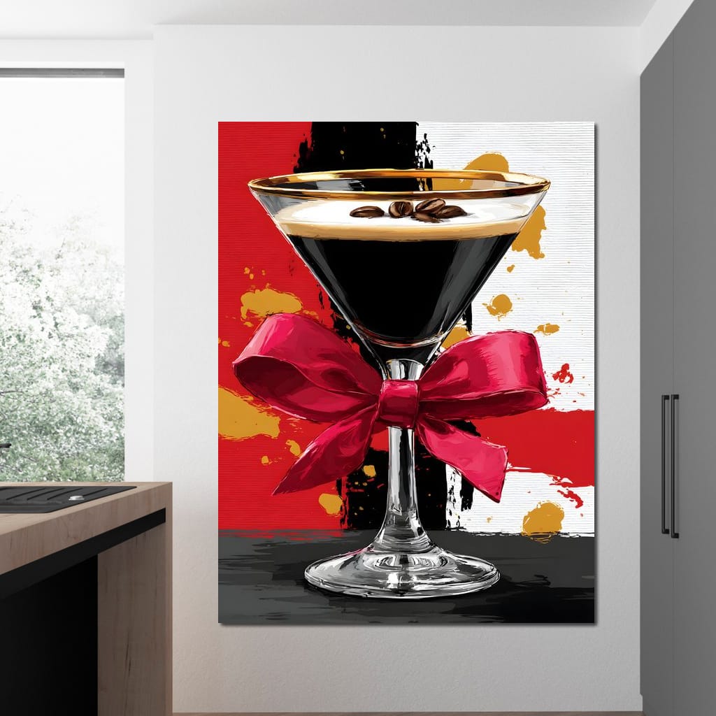 Espresso Martini Red Bow Canvas Wall Art