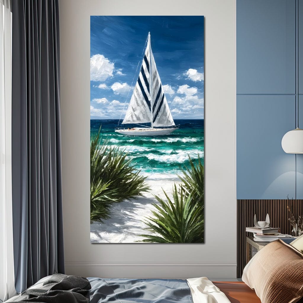 Sailing Beyond Turquoise Waves Canvas Wall Art