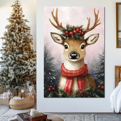 Holiday Reindeer Berries Cheer Canvas Wall Art