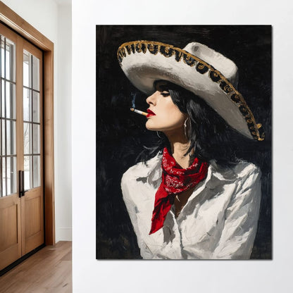 Sombrero Smoke Noir Portrait Canvas Wall Art