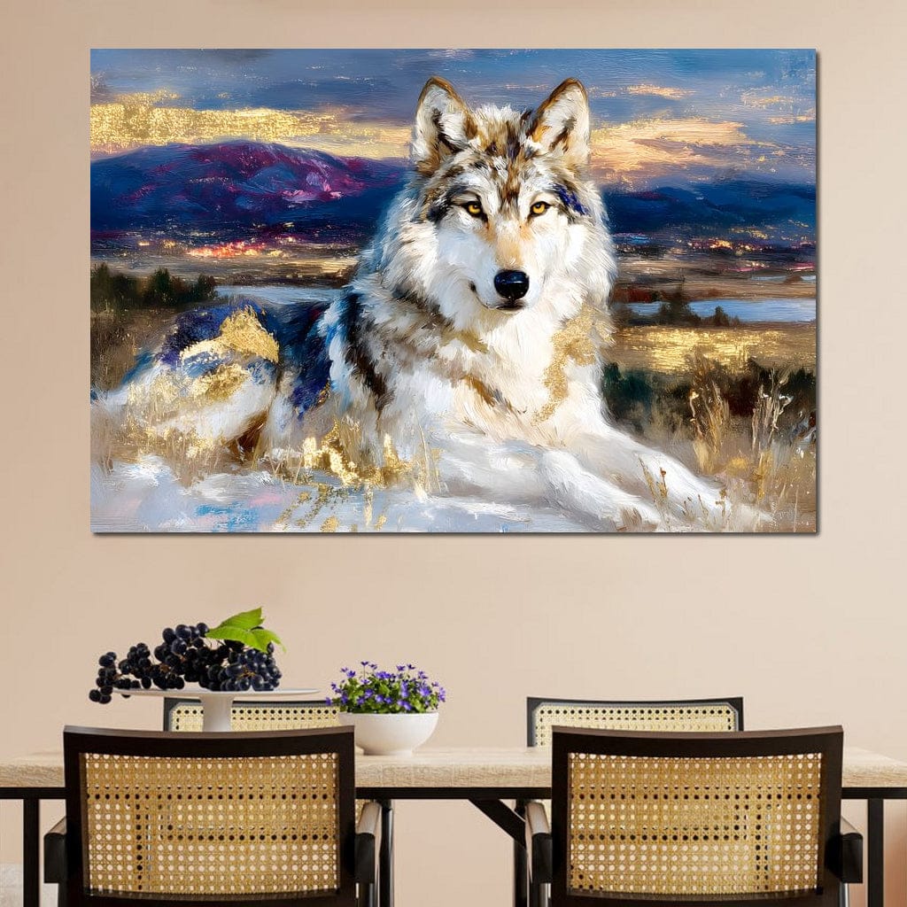 Golden Wolf Mountain Vista Canvas Wall Art