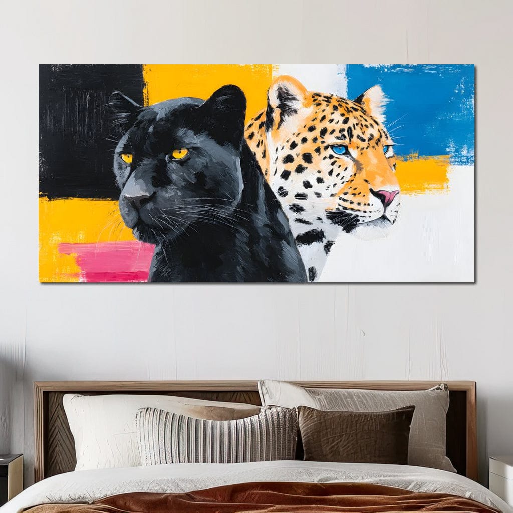 Dual Panther Leopard Portrait Canvas Wall Art