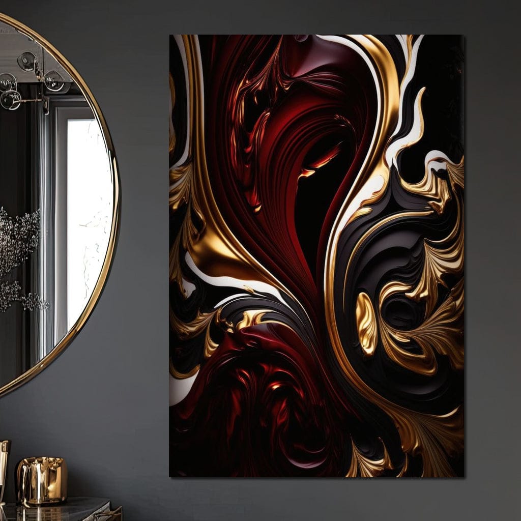 The Marble-Lux Collection: Dark Red & Vibrant Gold 06 Canvas Wall Art