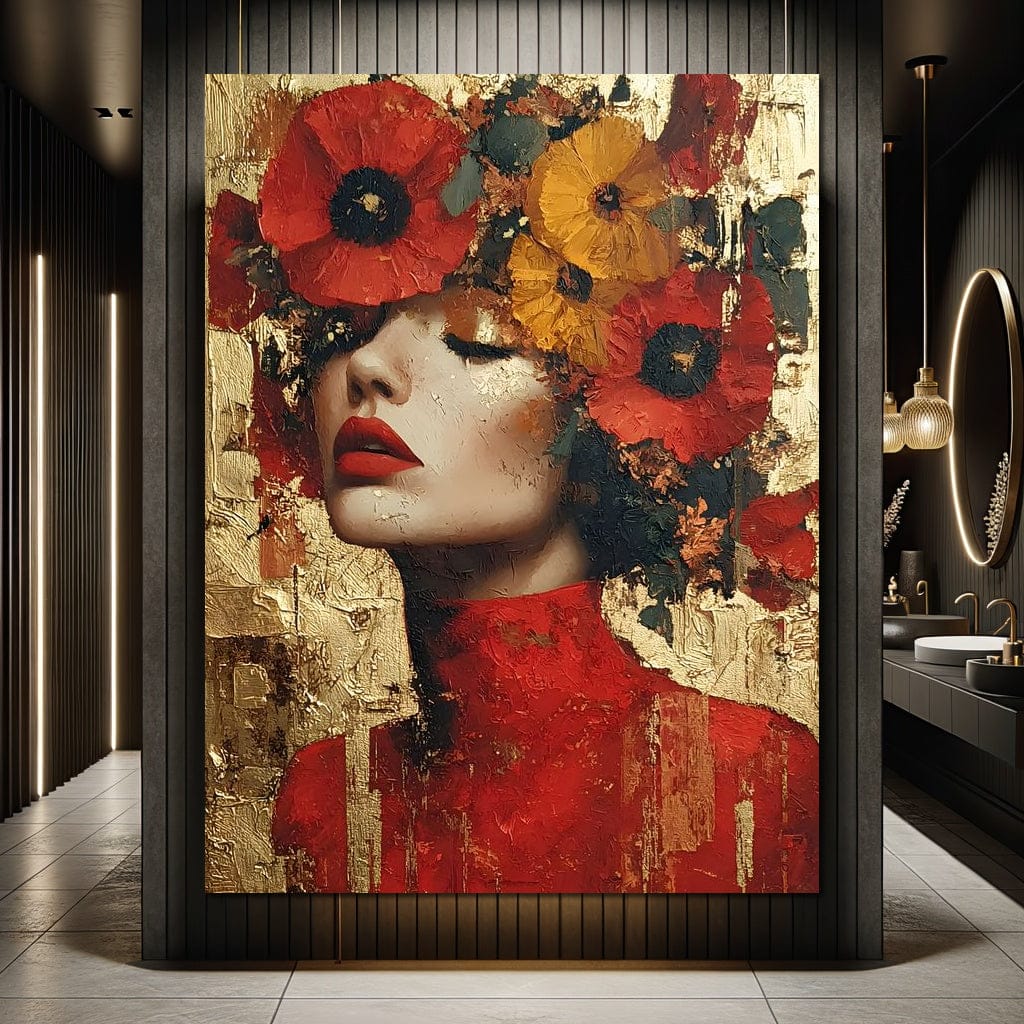 Golden Radiant Floral Muse Canvas Wall Art