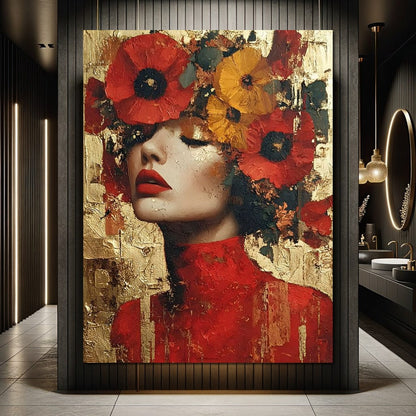 Golden Radiant Floral Muse Canvas Wall Art
