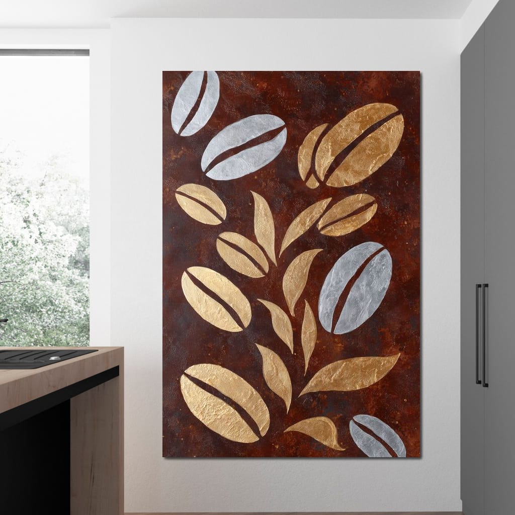 Golden Coffee Beans Botanical Flow Canvas Wall Art
