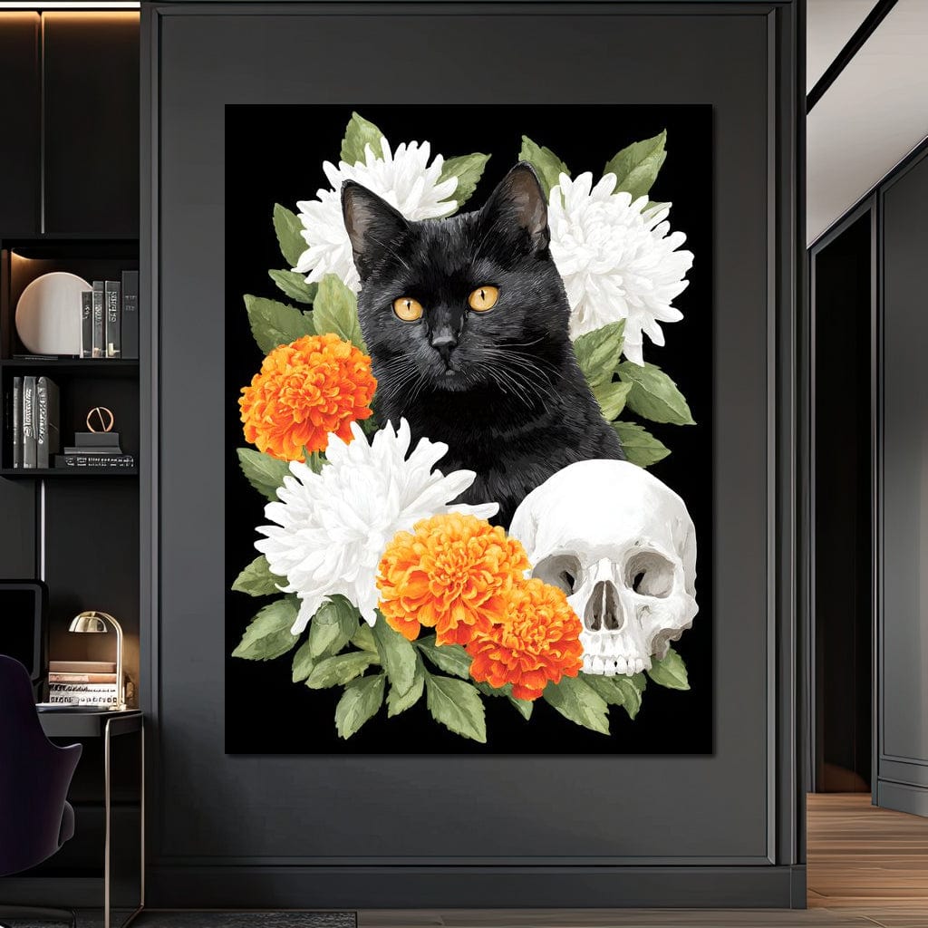 Nocturnal Feline Memento Bouquet Canvas Wall Art