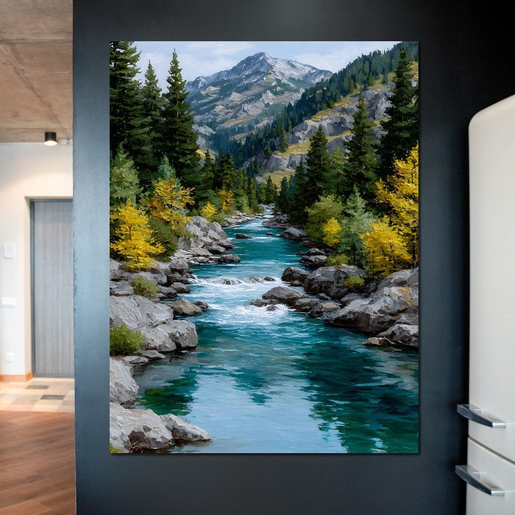 Alpine River Evergreen Peaks Canvas Wall Art