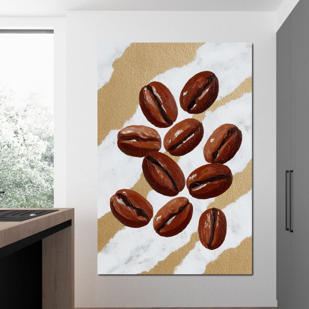 Coffee Beans Gilded Background Canvas Wall Art