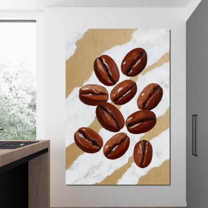 Coffee Beans Gilded Background Canvas Wall Art