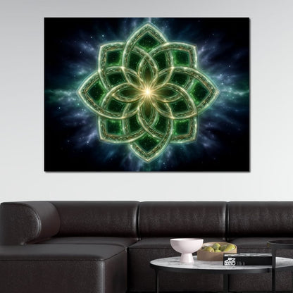 Celestial Green Knot Mandala Canvas Wall Art