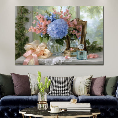 Sunlit Hydrangea Still Life Canvas Wall Art