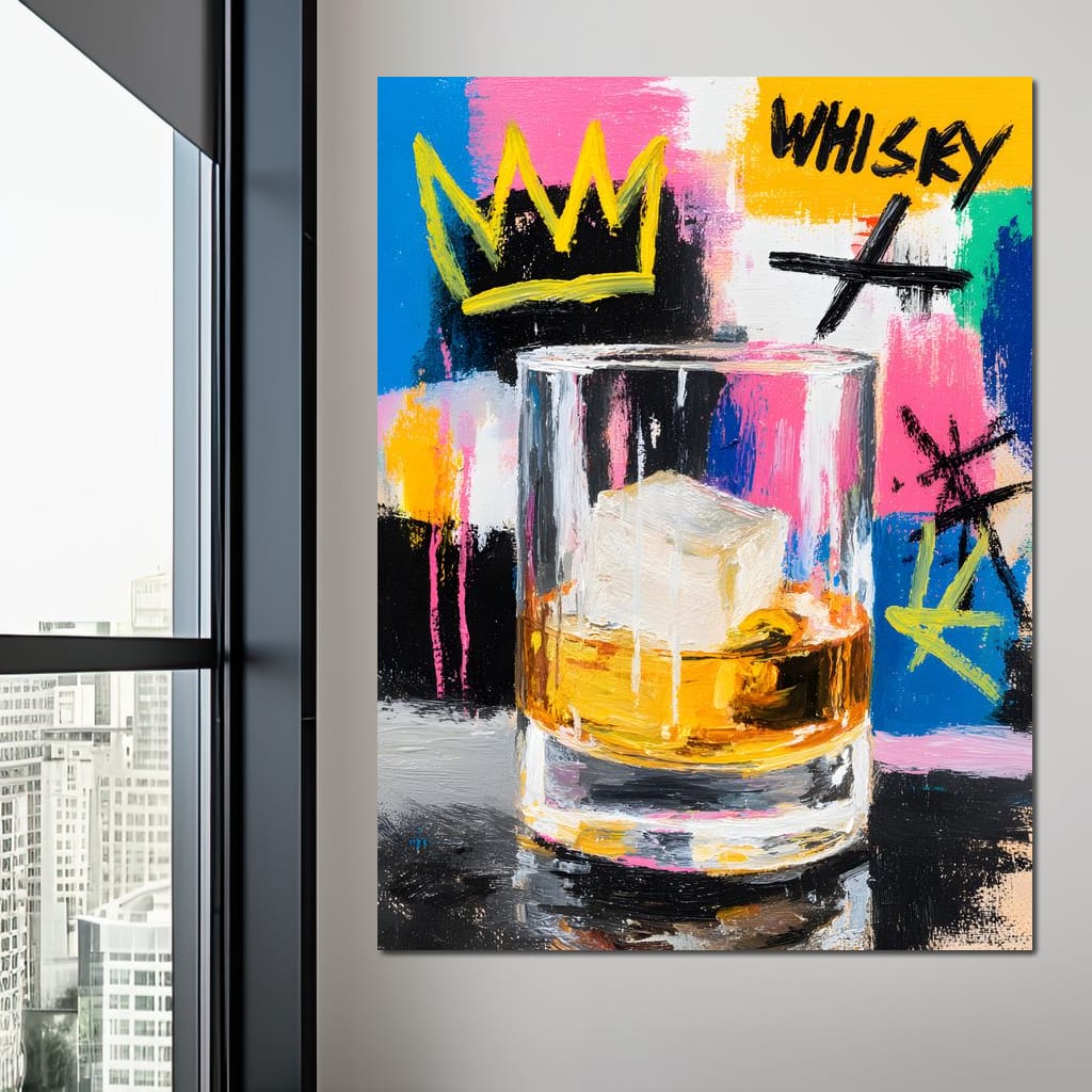 Whiskey Crown Pop Graffiti Scene Canvas Wall Art