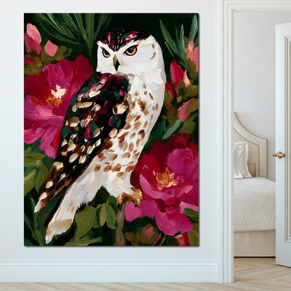Owl Garden Bloom Portrait Canvas Wall Art