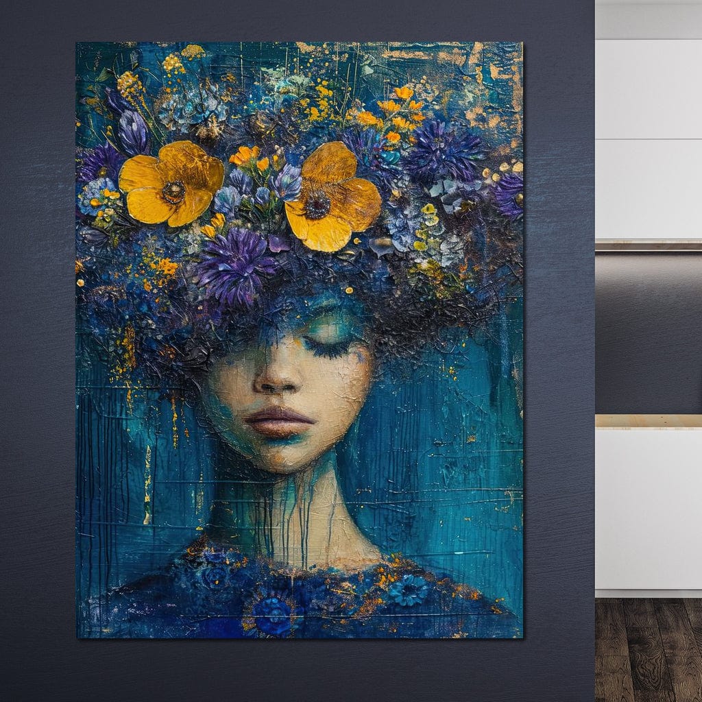 Floral Dreams in Indigo Depths Canvas Wall Art