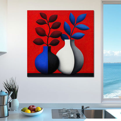 Vases in Crimson Rhythm Canvas Wall Art
