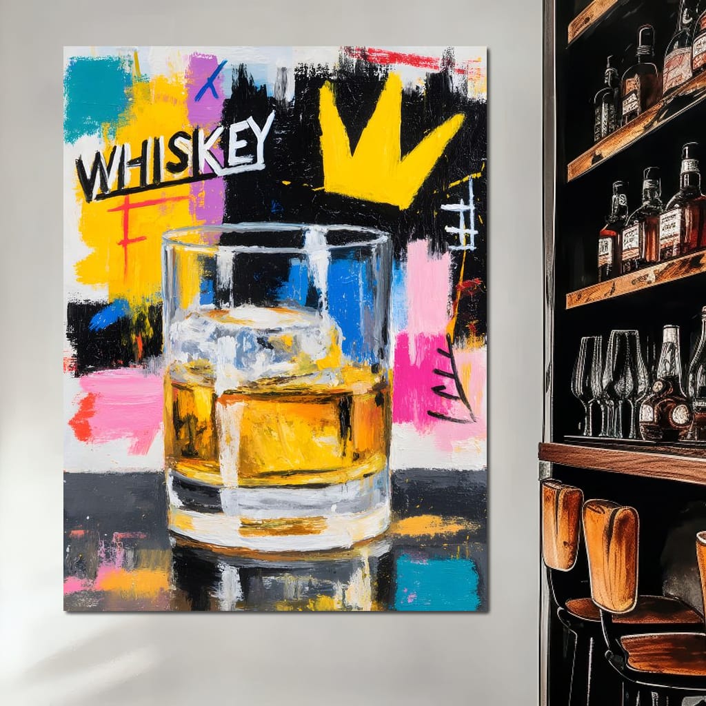 Neon Whiskey Crown Toast Canvas Wall Art