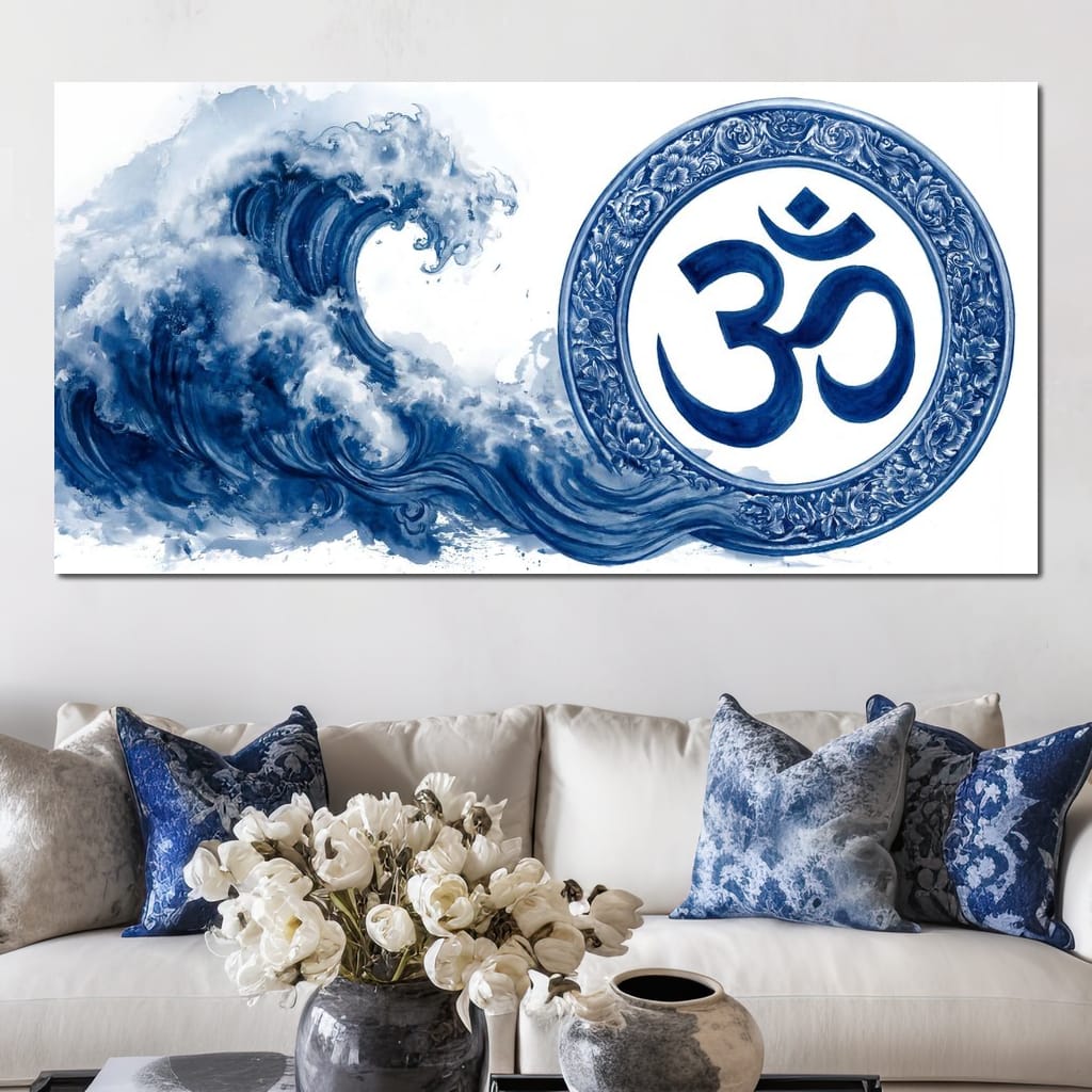 Indigo Om Mandala Meditation Canvas Wall Art