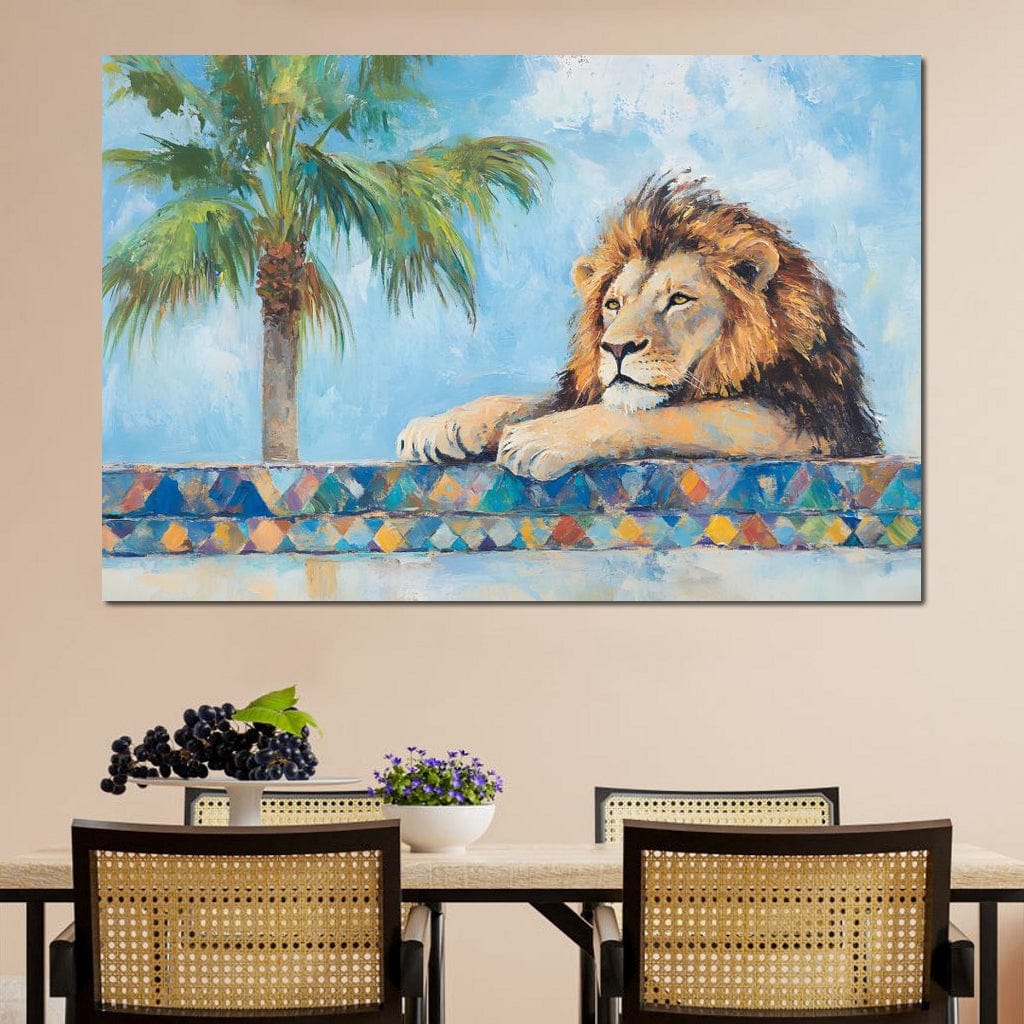 Lion Oasis Tranquility Canvas Wall Art