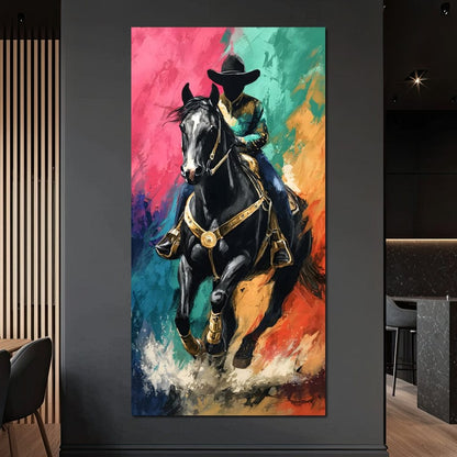 Galloping Midnight Charro Charge Canvas Wall Art