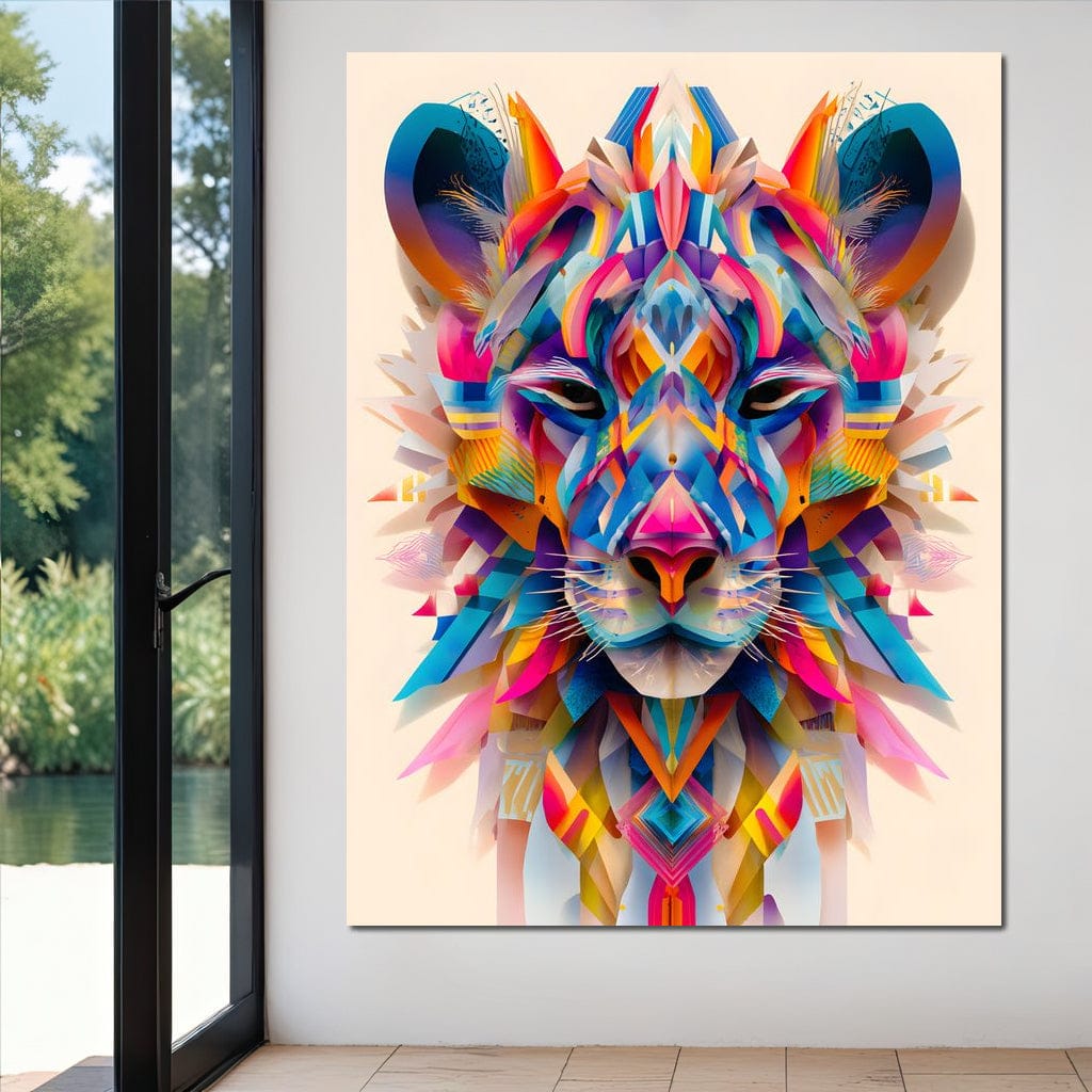 Vivid Geometric Lion Majesty Canvas Wall Art