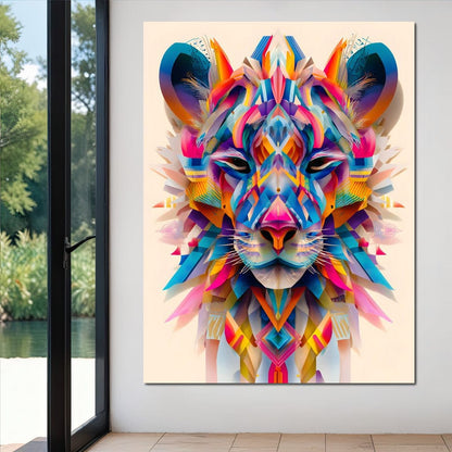 Vivid Geometric Lion Majesty Canvas Wall Art