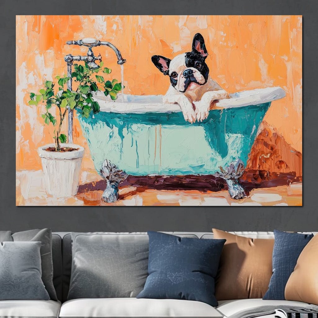French Bulldog in the Tub Canvas Wall Art