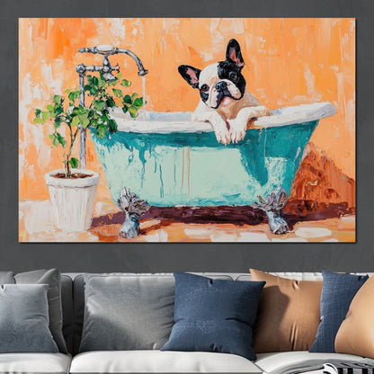 French Bulldog in the Tub Canvas Wall Art