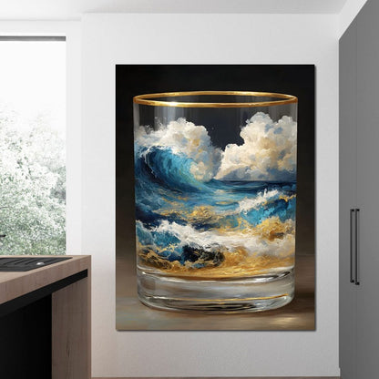 Ocean Storm Tumbler Gold Rim Canvas Wall Art