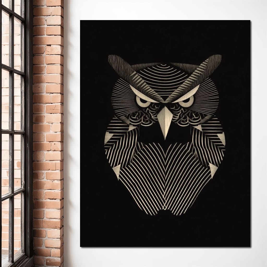 Golden Geometric Owl Guardian Canvas Wall Art