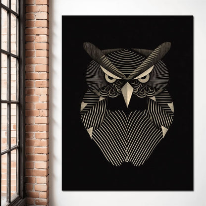 Golden Geometric Owl Guardian Canvas Wall Art