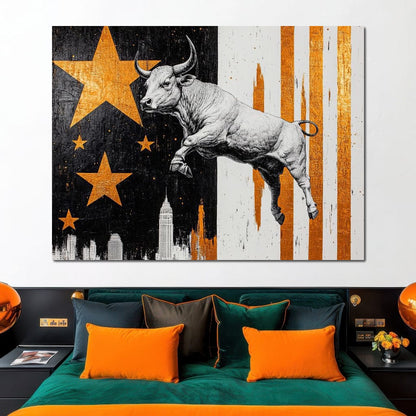 Bull Triumphs City Dreams Canvas Wall Art