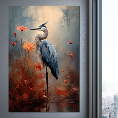 Autumn Heron Feathered Dawn Canvas Wall Art