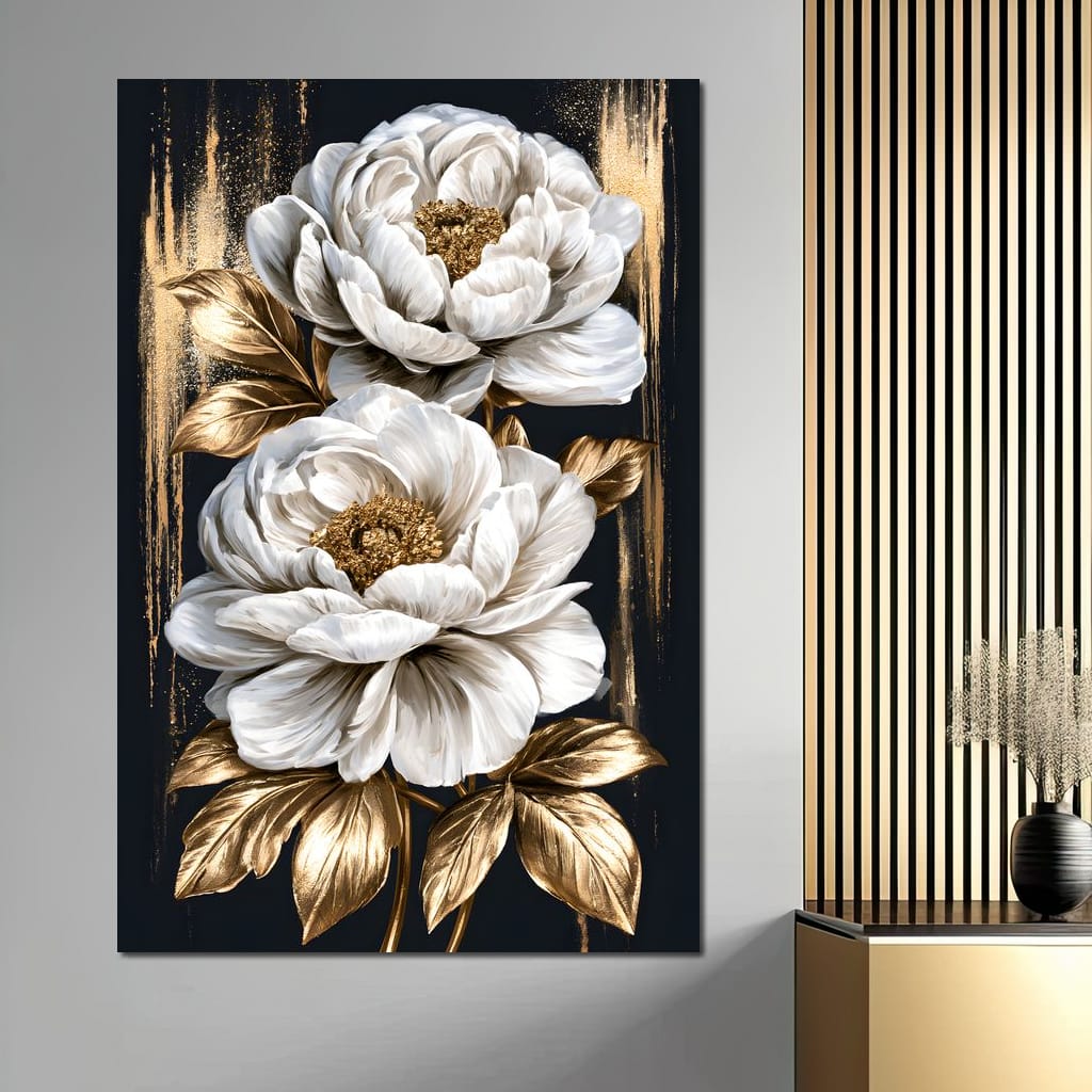 Gilded Petals Resting Upon Midnight Canvas Wall Art