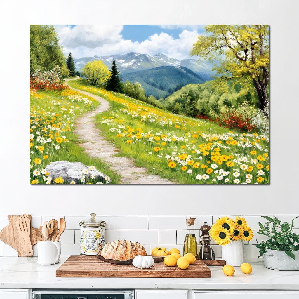 Path Through Floral Meadow Canvas Wall Art