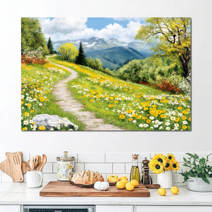 Path Through Floral Meadow Canvas Wall Art