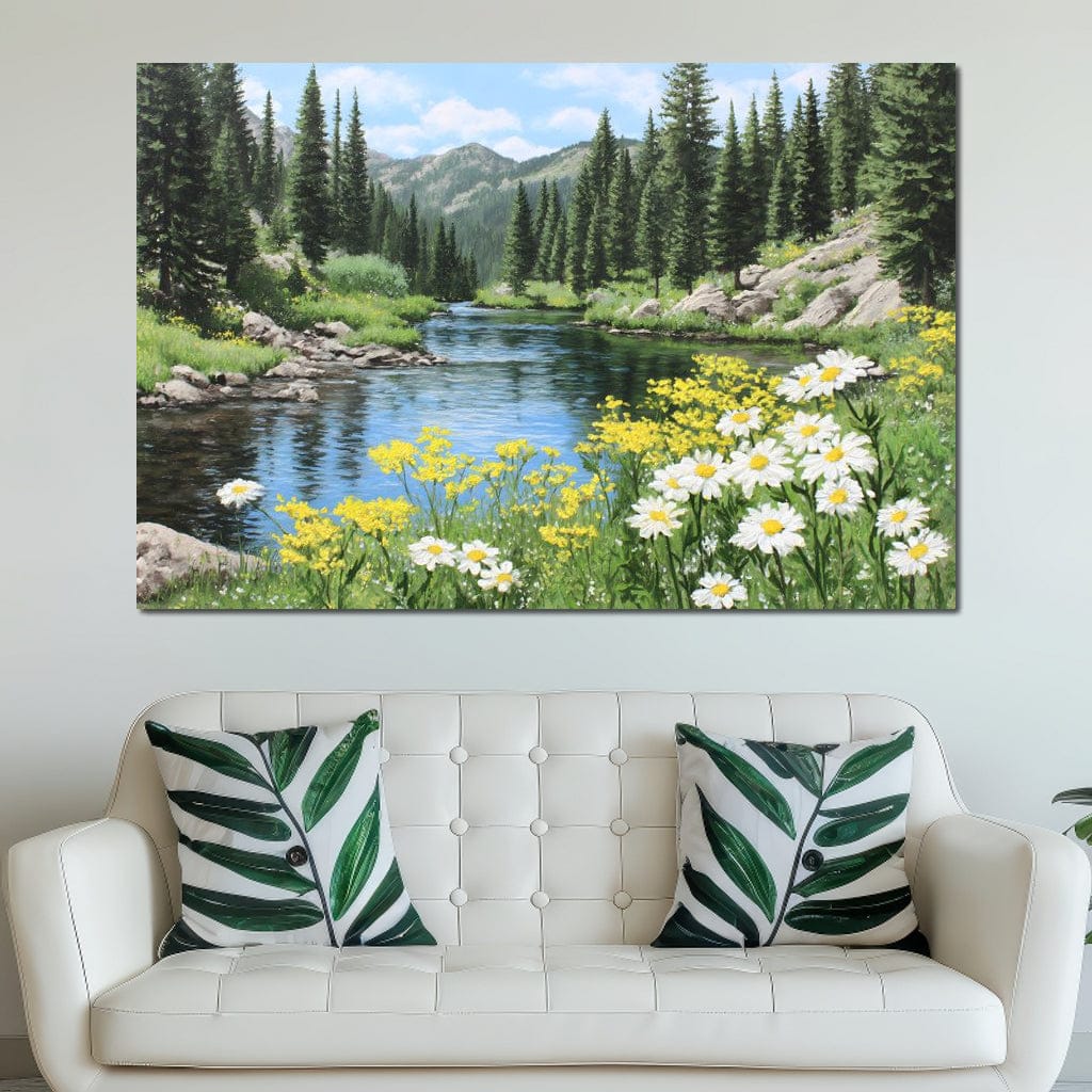 Alpine River Wildflower Glow Canvas Wall Art