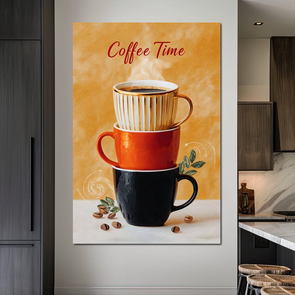 Coffee Time Stacked Mugs Canvas Wall Art