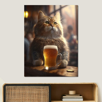 Cat Beer Canvas Wall Art