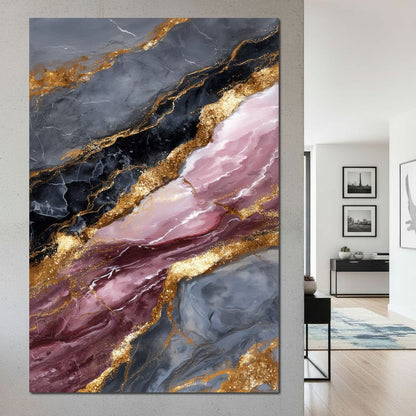 Gilded Marble Rose Current Canvas Wall Art