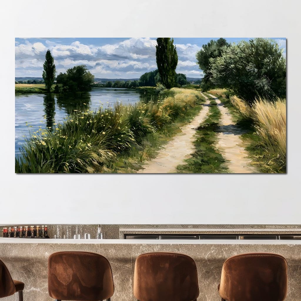 Walking Towards The Summer Riverbank Canvas Wall Art