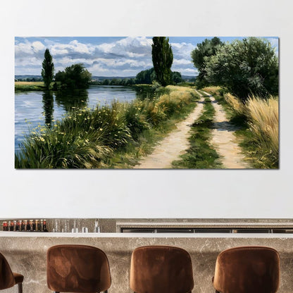 Walking Towards The Summer Riverbank Canvas Wall Art