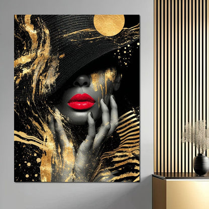 Modern Noir Gold Elegance Portrait Canvas Wall Art