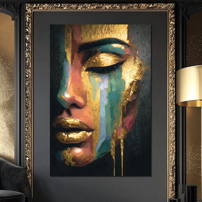 Golden Radiant Abstract Face B Canvas Wall Art